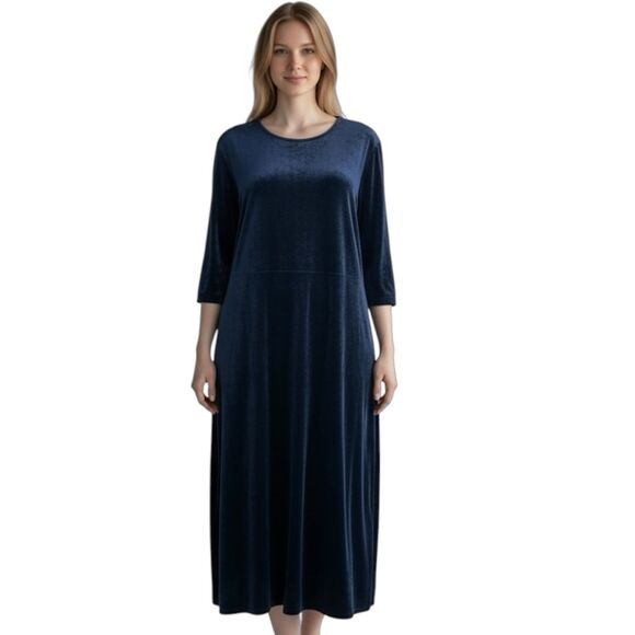 Adrienne Vittadini Woman 2X Navy Velvet Maxi Dress Long Sleeve Plus Size Party - Picture 1 of 9